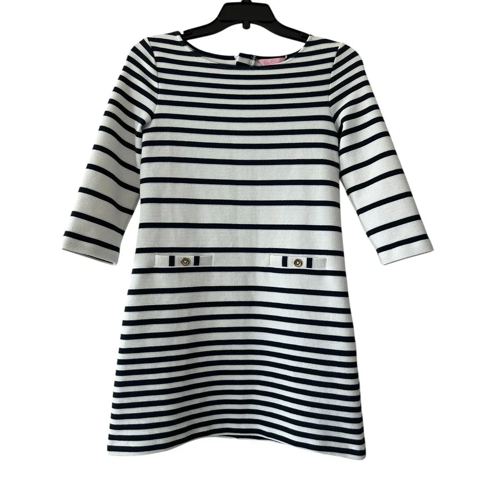 Lilly Pulitzer Dress Girls X Large Blue White Striped 3/4 Sleeve Preppy Beach XL